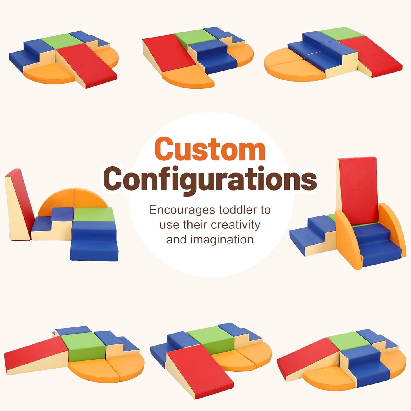 6-Piece Soft PU Leather Toddlers Climbing Toys, Baby Foam Climbing Blocks for Toddlers & PU Leather Waterproof Kids Playmat - Trifold Large Floor Mat - Thick Fodable Play Mat for Playpen