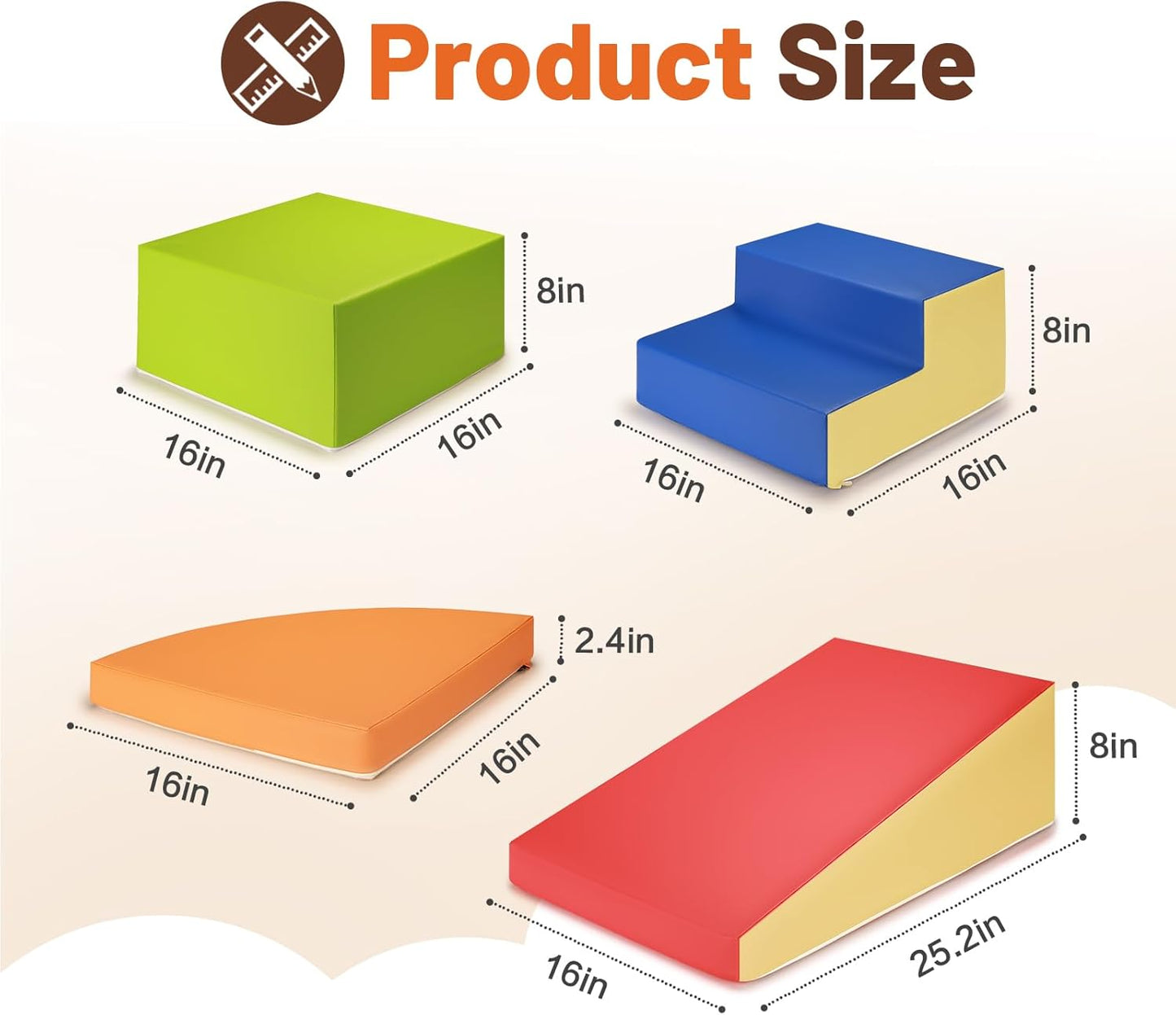 6-Piece Soft PU Leather Toddlers Climbing Toys, Baby Foam Climbing Blocks for Toddlers & PU Leather Waterproof Kids Playmat - Trifold Large Floor Mat - Thick Fodable Play Mat for Playpen