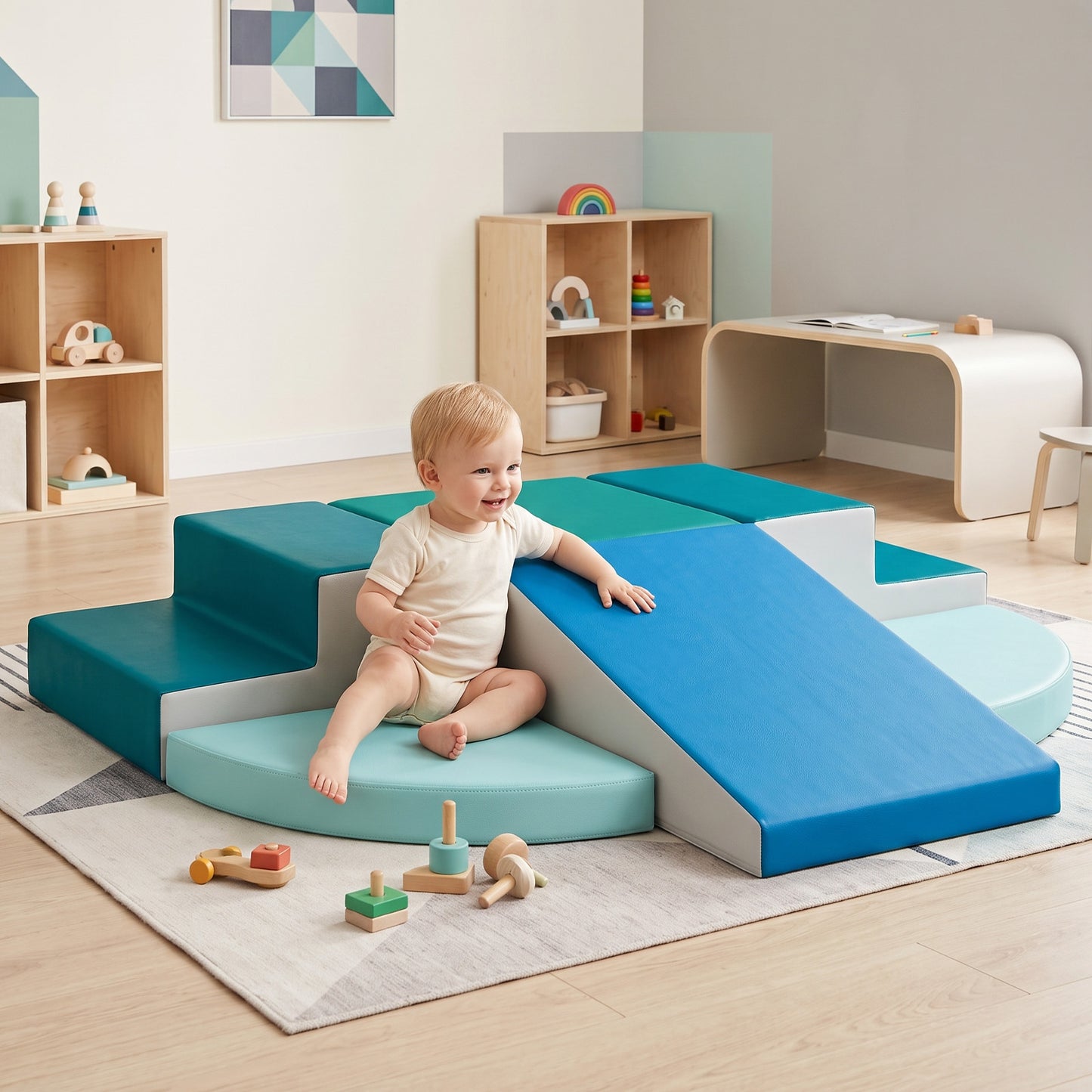 9-Piece Climbing Toys Toddlers: Soft PU Leather Foam Blocks - Baby Climb and Crawl Activity Blocks - Kids Play Gym Equipment Indoor for Development(Modern)tylish birthday gift for babies, toddlers and preschoolers.