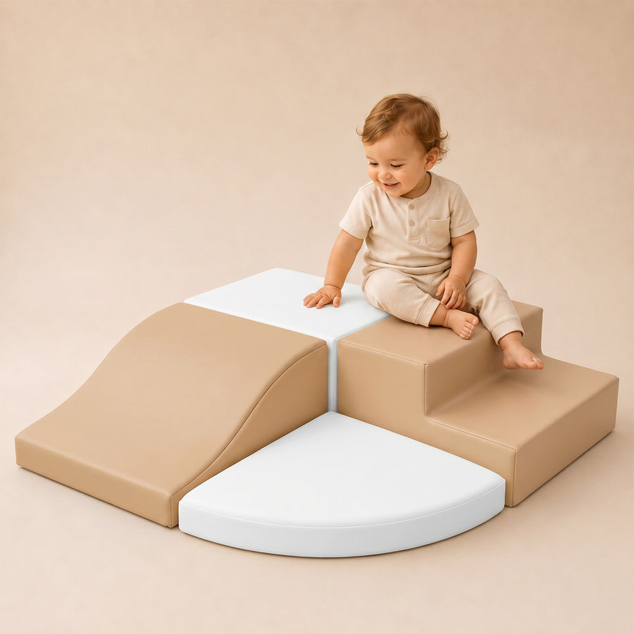 TODIBY 4-Piece Soft PU Leather Toddlers Climbing Toys, Baby Foam Climbing Blocks for Toddlers 3, Foam Play Gym Climbing Structures, Indoor Climb and Crawl Activity Play Set (White and Coffee) alternate view