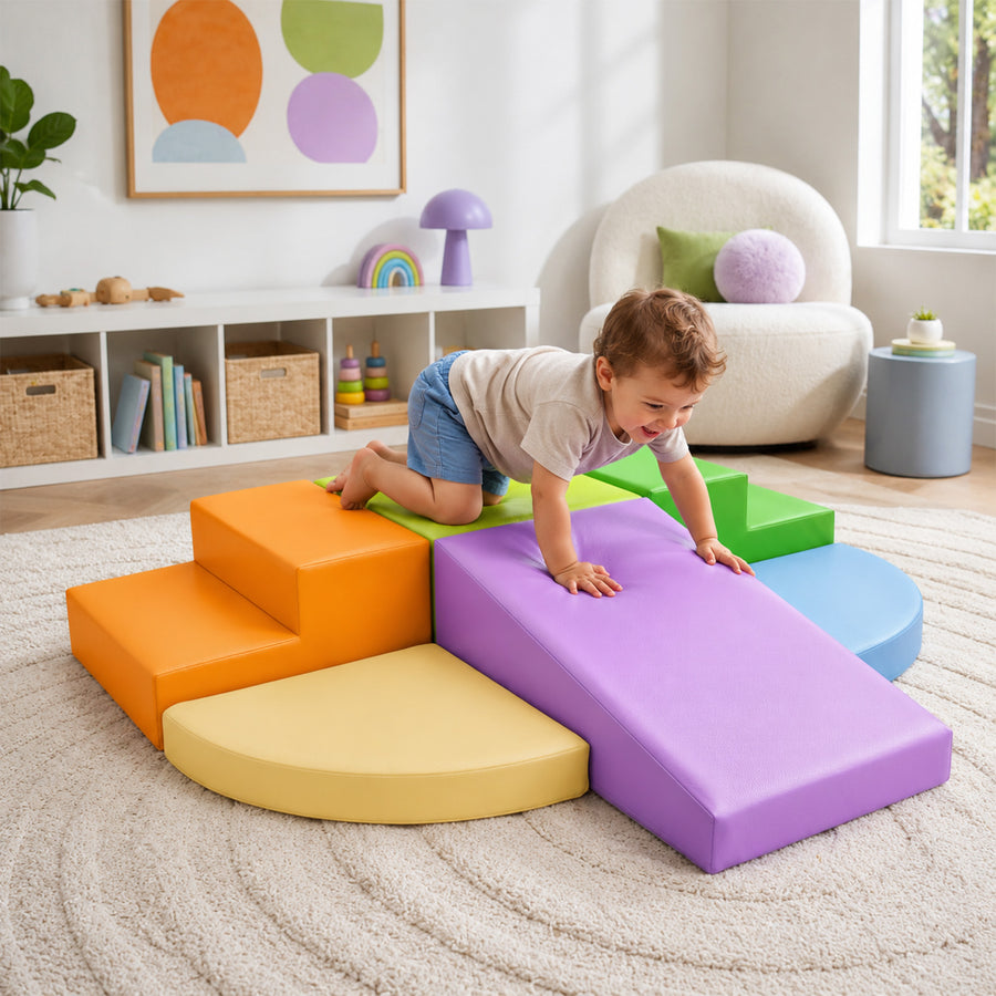 TODIBY 6-Piece Foam Climbing Blocks for Toddlers: Baby Foam Climbing Gym PU Leather Colorful Indoor Toy Building Blocksoddle, and play