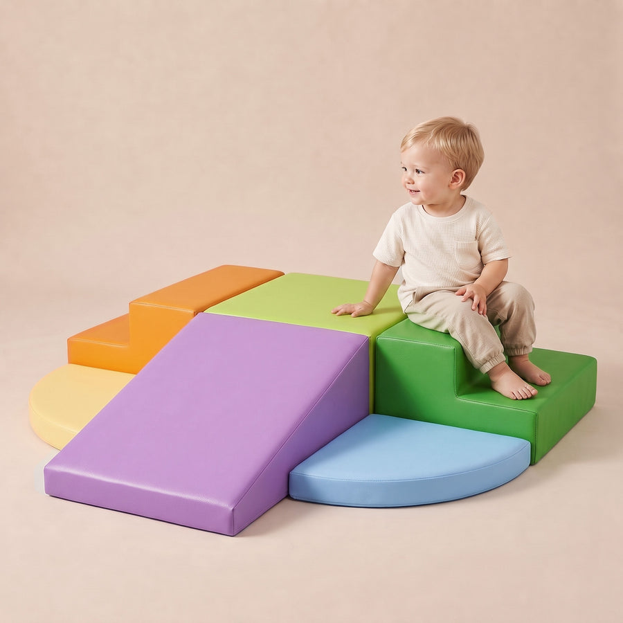 TODIBY 6-Piece Foam Climbing Blocks for Toddlers: Baby Foam Climbing Gym PU Leather Colorful Indoor Toy Building Blocksoddle, and play alternate view