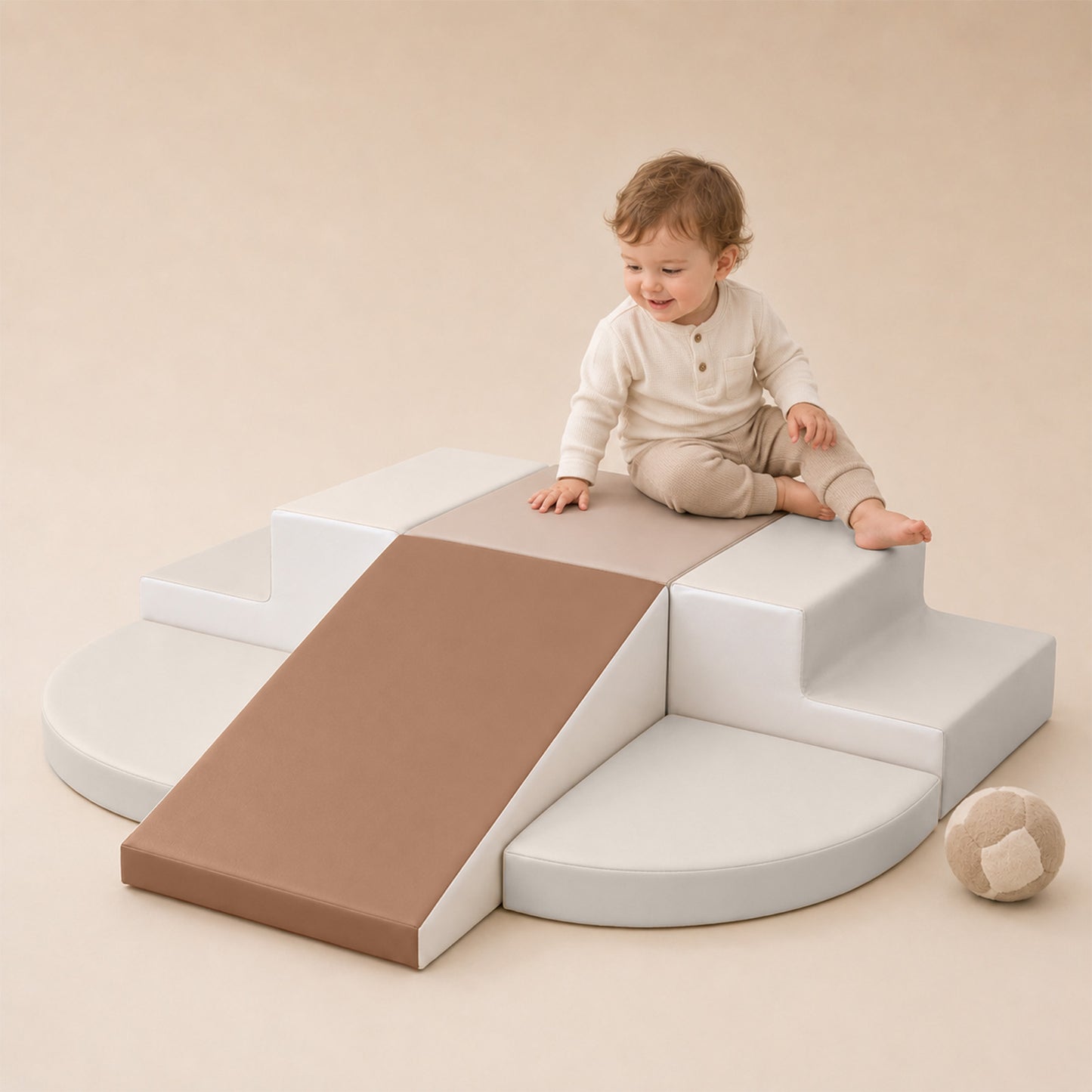 TODIBY 6-Piece Soft PU Leather Toddlers Climbing Toys, Baby Foam Climbing Blocks  For Toddlers, Foam Play Gym Climber Structures For Toddler 3, Indoor Climb And Crawl Activity Play Set（Beige Coffee）