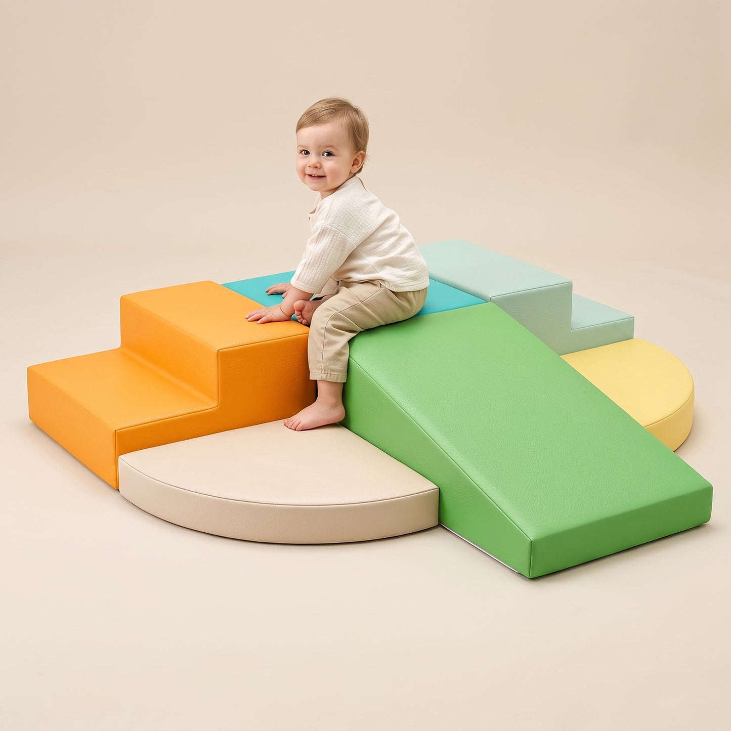 TODIBY 6-Piece Soft PU Leather Toddlers Climbing Toys, Baby Foam Climbing Blocks for Toddlers 3, Indoor Climb and Crawl Activity Play Set, Foam Play Gym Climbing Structures (Orange and Green)