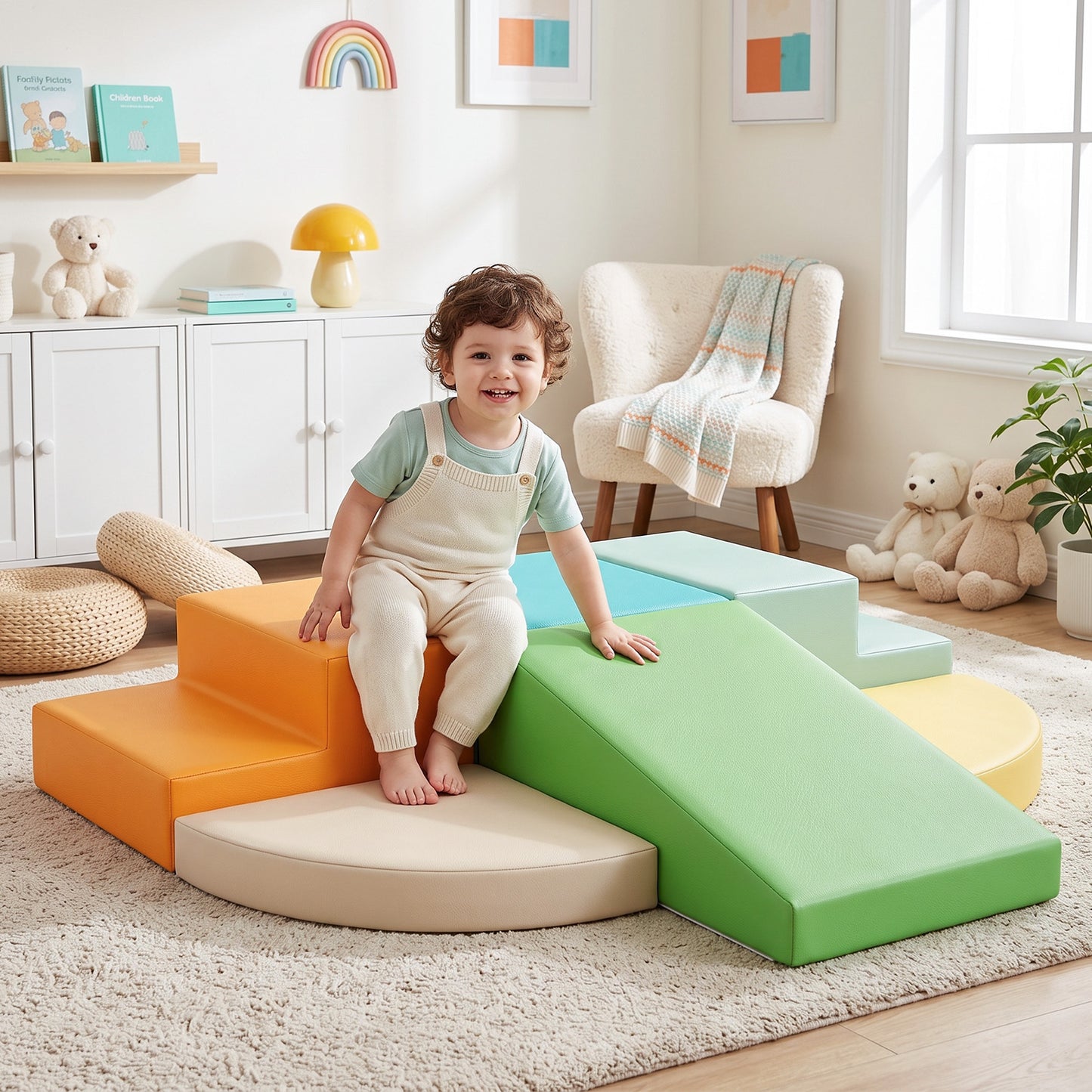 TODIBY 6-Piece Soft PU Leather Toddlers Climbing Toys, Baby Foam Climbing Blocks for Toddlers 3, Indoor Climb and Crawl Activity Play Set, Foam Play Gym Climbing Structures (Orange and Green)