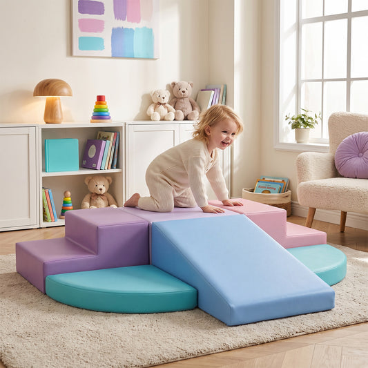 TODIBY 6-Piece Foam Climbing Blocks for Toddlers: Colorful Climbing Gym PU Leather  Baby Foam  Building Blocks  Indoor Toy