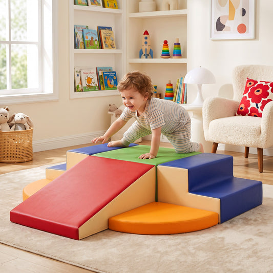 TODIBY 6-Piece Soft PU Leather Toddlers Climbing Toys (XL Size), Baby Foam Climbing Blocks, Extra Large Foam Play Gym Climber Structures For Toddler 3, Indoor Climb And Crawl Activity Play Set