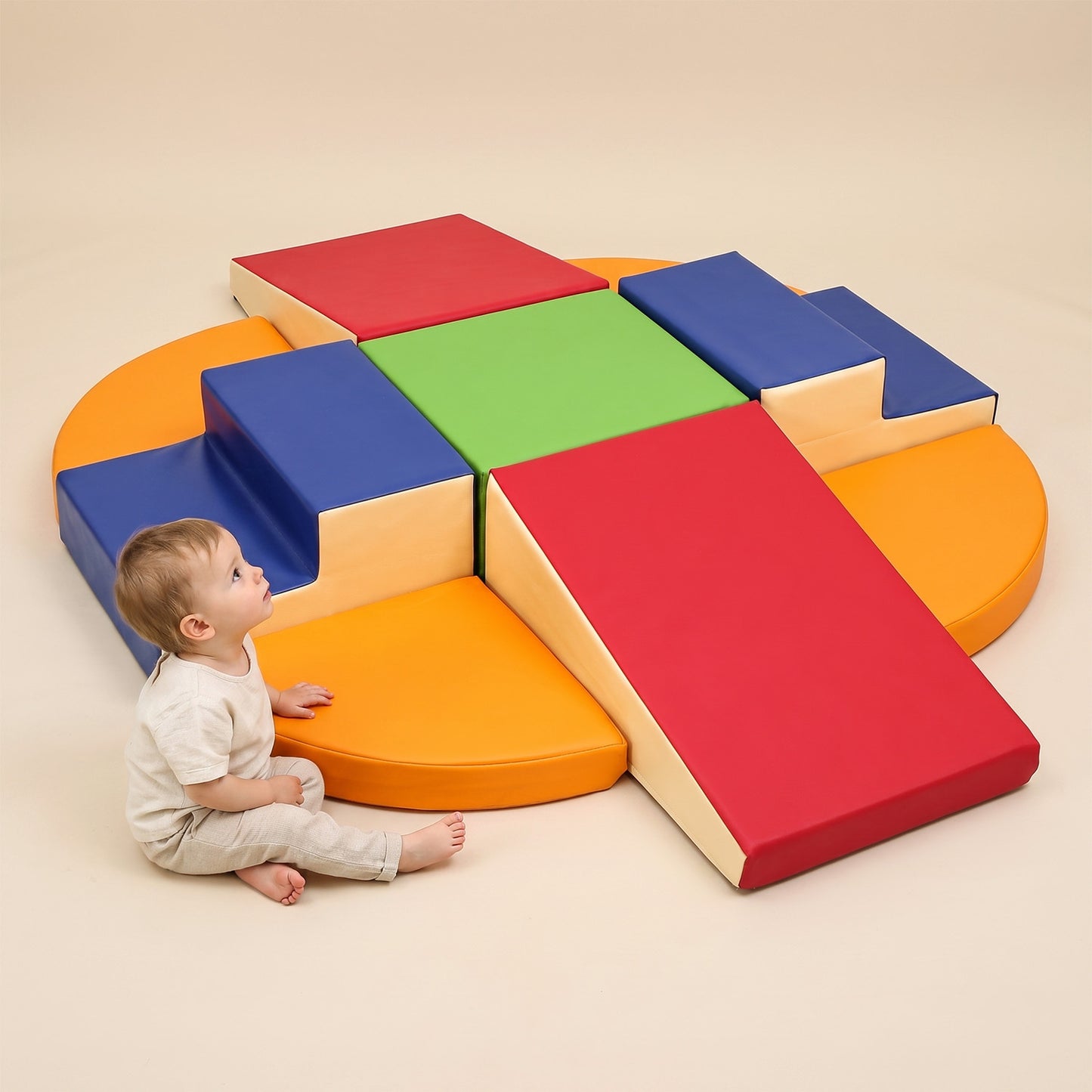 TODIBY 9-Piece Climbing Foam Blocks: Soft PU Leather - Baby Climb and Crawl Activity Blocks - Kids Play Gym Equipment Indoor for Development