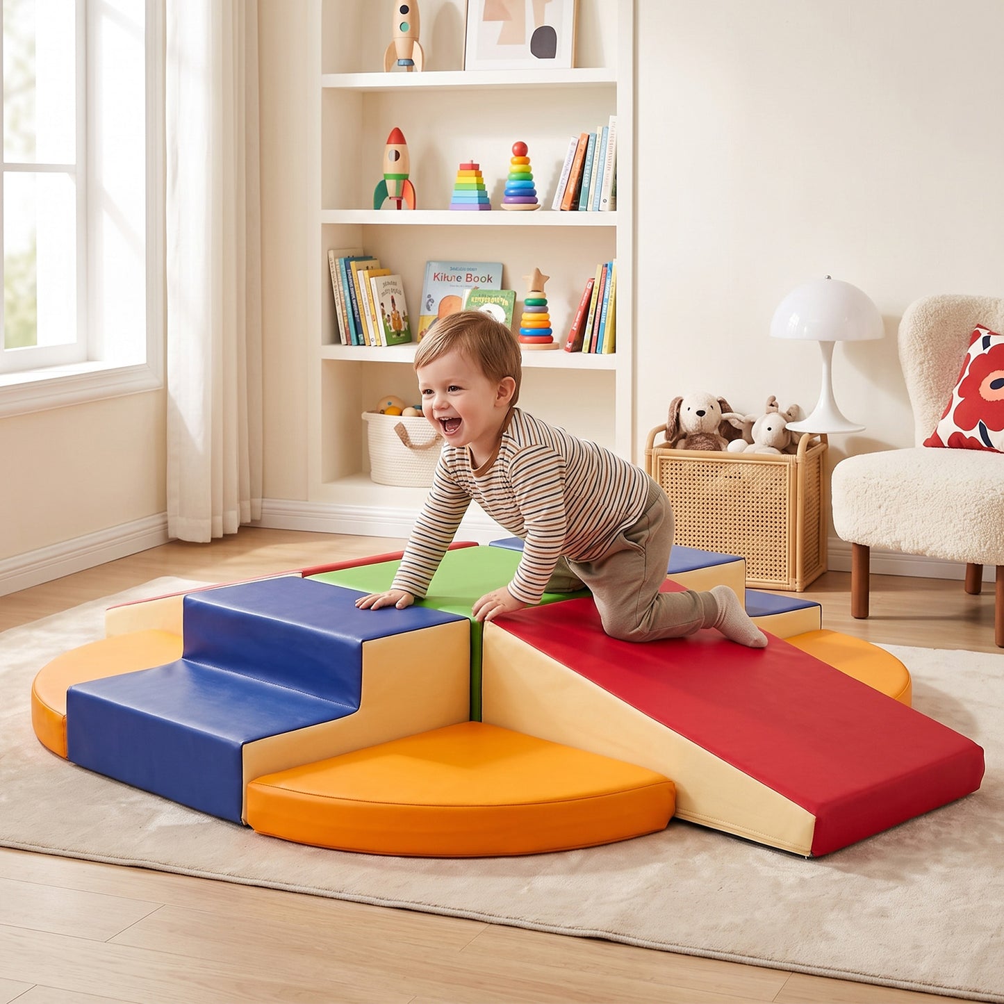 TODIBY 9-Piece Climbing Foam Blocks: Soft PU Leather - Baby Climb and Crawl Activity Blocks - Kids Play Gym Equipment Indoor for Development