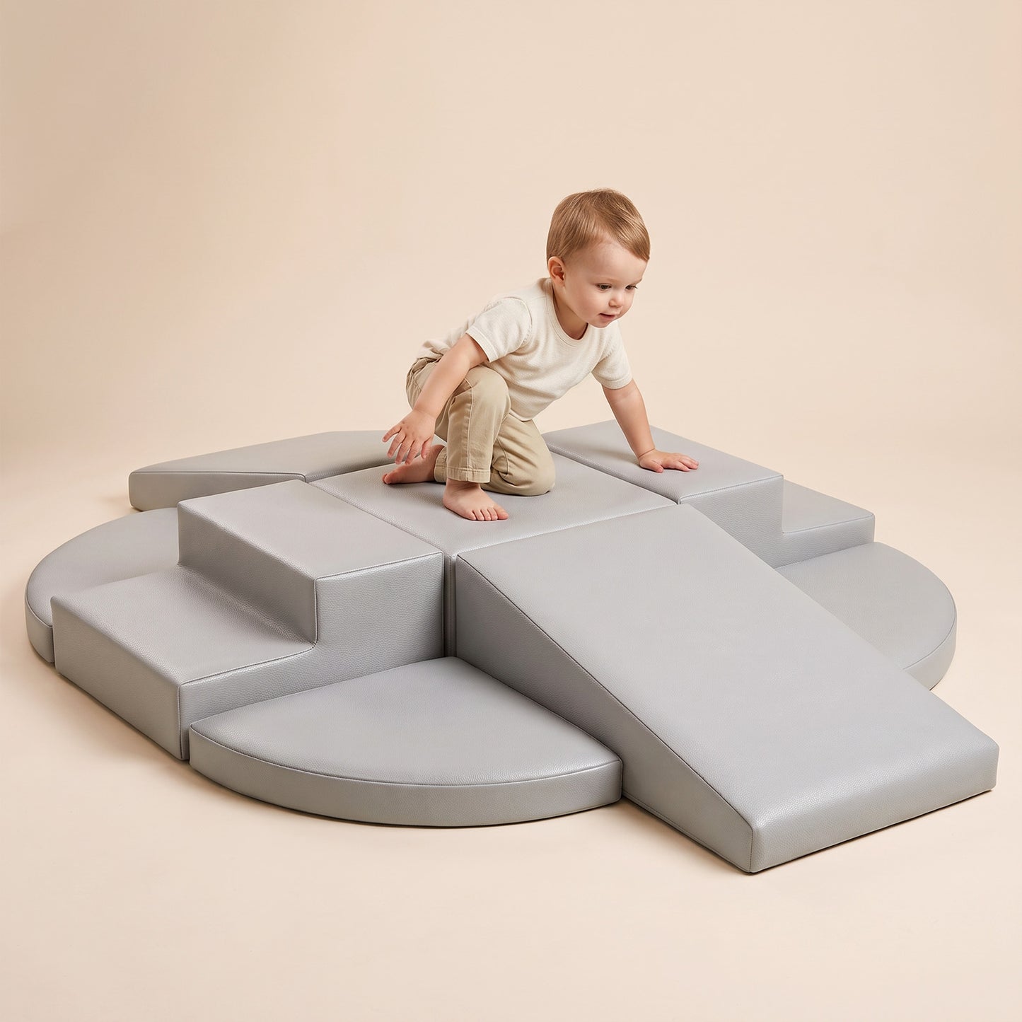 TODIBY 9-Piece Climbing Toys for Toddlers: Soft PU Leather Foam Blocks - Baby Climb and Crawl Activity Blocks - Kids Play Gym Equipment Indoor for Development(Grey)