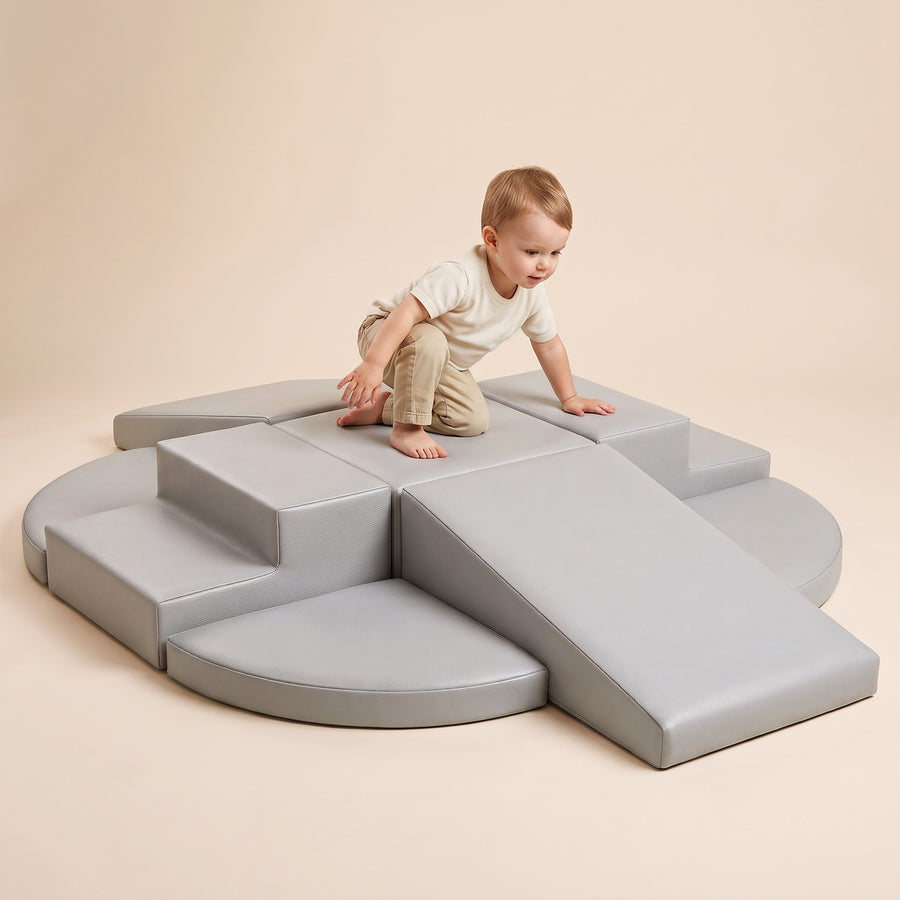 TODIBY 9-Piece Climbing Toys for Toddlers: Soft PU Leather Foam Blocks - Baby Climb and Crawl Activity Blocks - Kids Play Gym Equipment Indoor for Development(Grey) alternate view