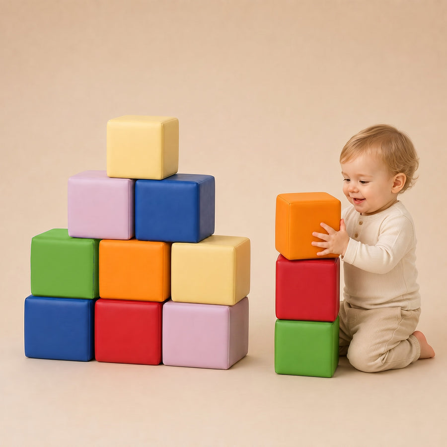 Foam Building Blocks for Toddlers：12-Pieces Wipeable Leather Stacking Cubes Kids - Large Soft Toys Play Set for Learning Construction Baby Preschool Daycare Therapy Birthday Gift (Rainbow) alternate view