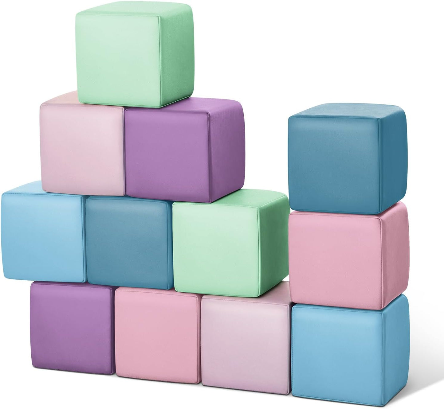 Foam Building Blocks for Toddlers：12-Pieces Wipeable Leather Stacking Cubes Kids - Large Soft Toys Play Set for Learning Construction Baby Preschool Daycare Therapy Birthday Gift (Purple Pink)