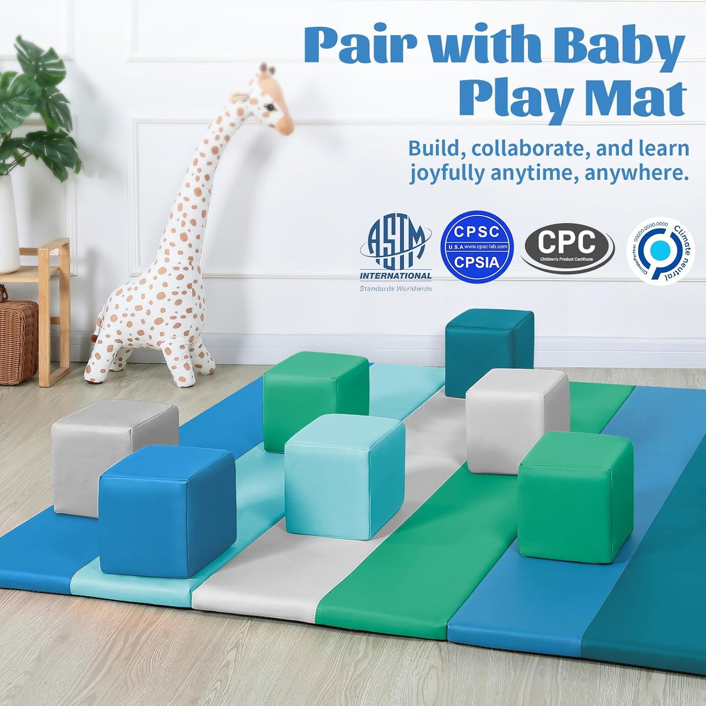Foam Building Blocks for Toddlers：12-Pieces Wipeable Leather Stacking Cubes Kids - Large Soft Toys Play Set for Learning Construction Baby Preschool Daycare Therapy Birthday Gift (Modern)
