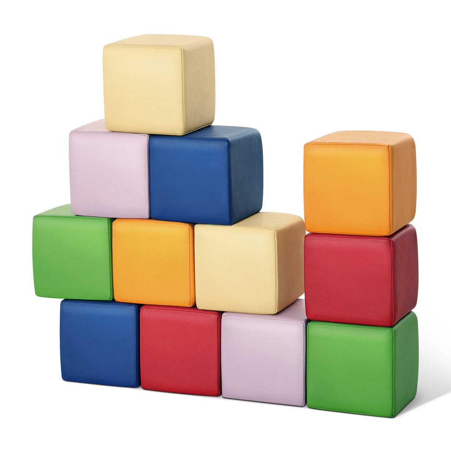 Foam Building Blocks for Toddlers：12-Pieces Wipeable Leather Stacking Cubes Kids - Large Soft Toys Play Set for Learning Construction Baby Preschool Daycare Therapy Birthday Gift (Rainbow)
