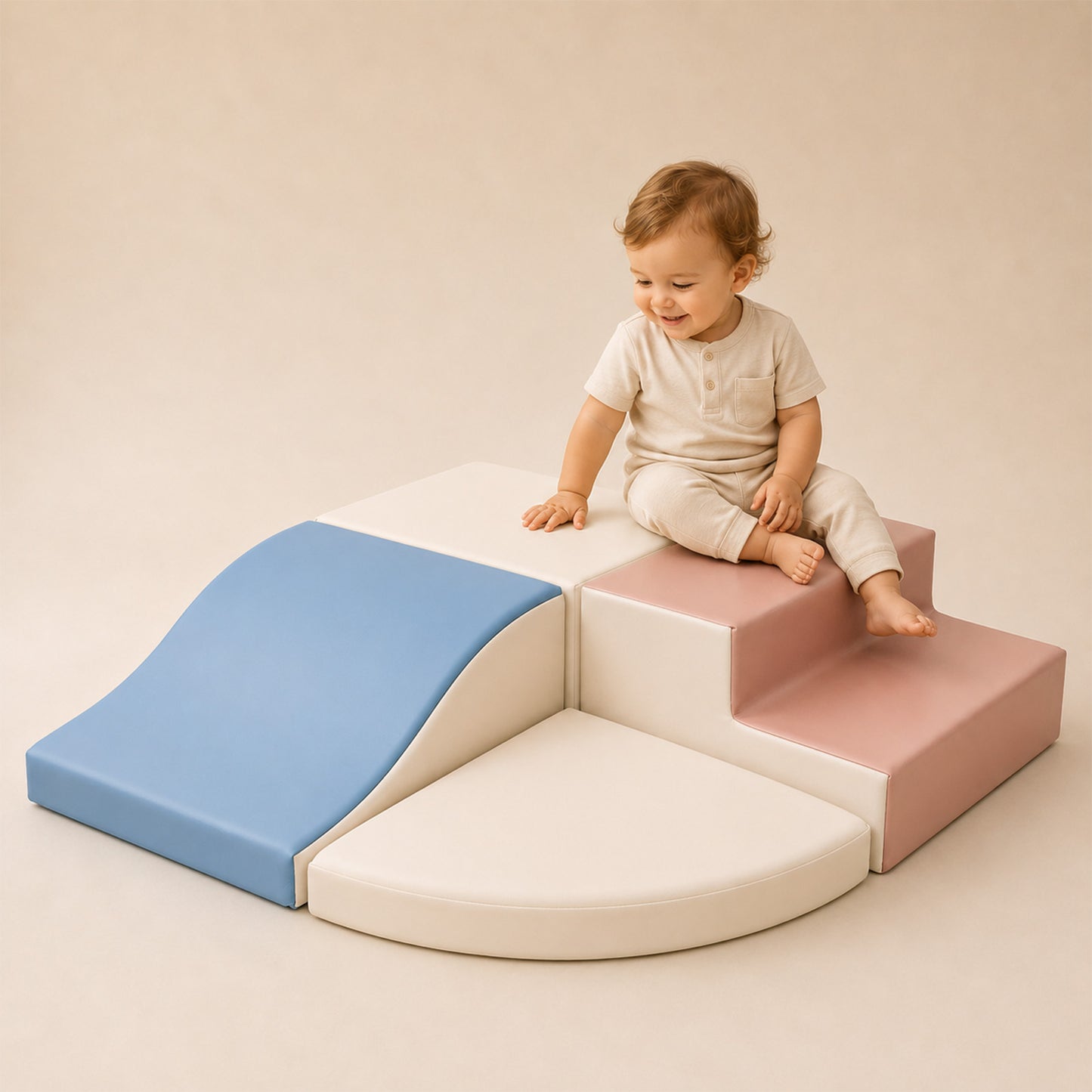 TODIBY 4-Pieces climbing toys for toddlers: PU Leather - Soft Play Climbing for Toddlers - Foam Climbing Blocks for Crawling and Sliding Indoor Playground for Kids（Beige Coffee）