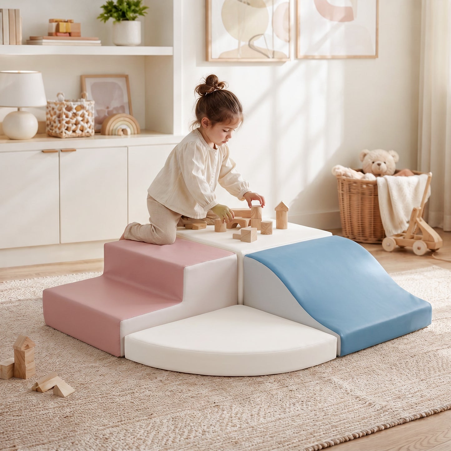 TODIBY 4-Pieces climbing toys for toddlers: PU Leather - Soft Play Climbing for Toddlers - Foam Climbing Blocks for Crawling and Sliding Indoor Playground for Kids（Beige Coffee）