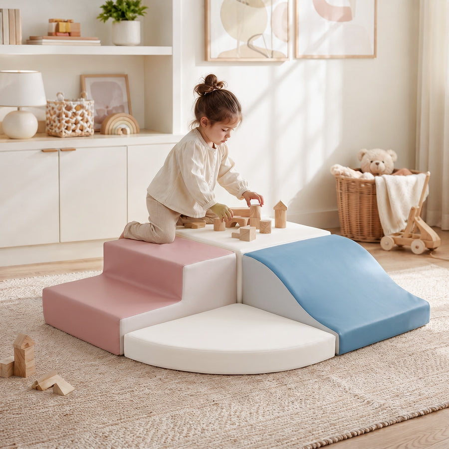 TODIBY 4-Pieces climbing toys for toddlers: PU Leather - Soft Play Climbing for Toddlers - Foam Climbing Blocks for Crawling and Sliding Indoor Playground for Kids（Beige Coffee）