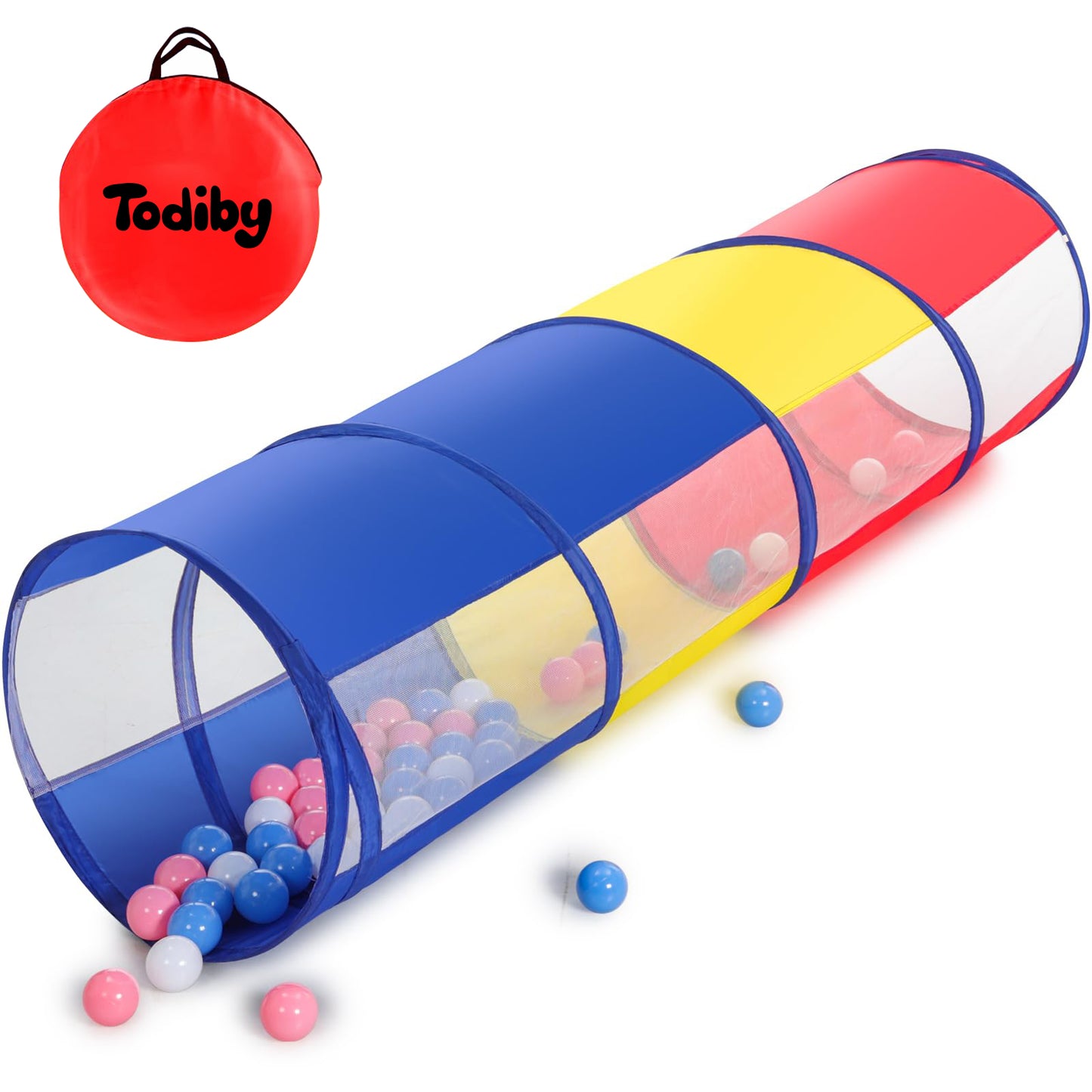 Kids Play Tunnel Tent for Toddlers, Colorful Pop Up Crawl Through Passage, Indoor & Outdoor Pipe Toy for Kids Backyard Playset, Dog Cat Pet Tunnel (Red, Yellow and Blue Tunnel)