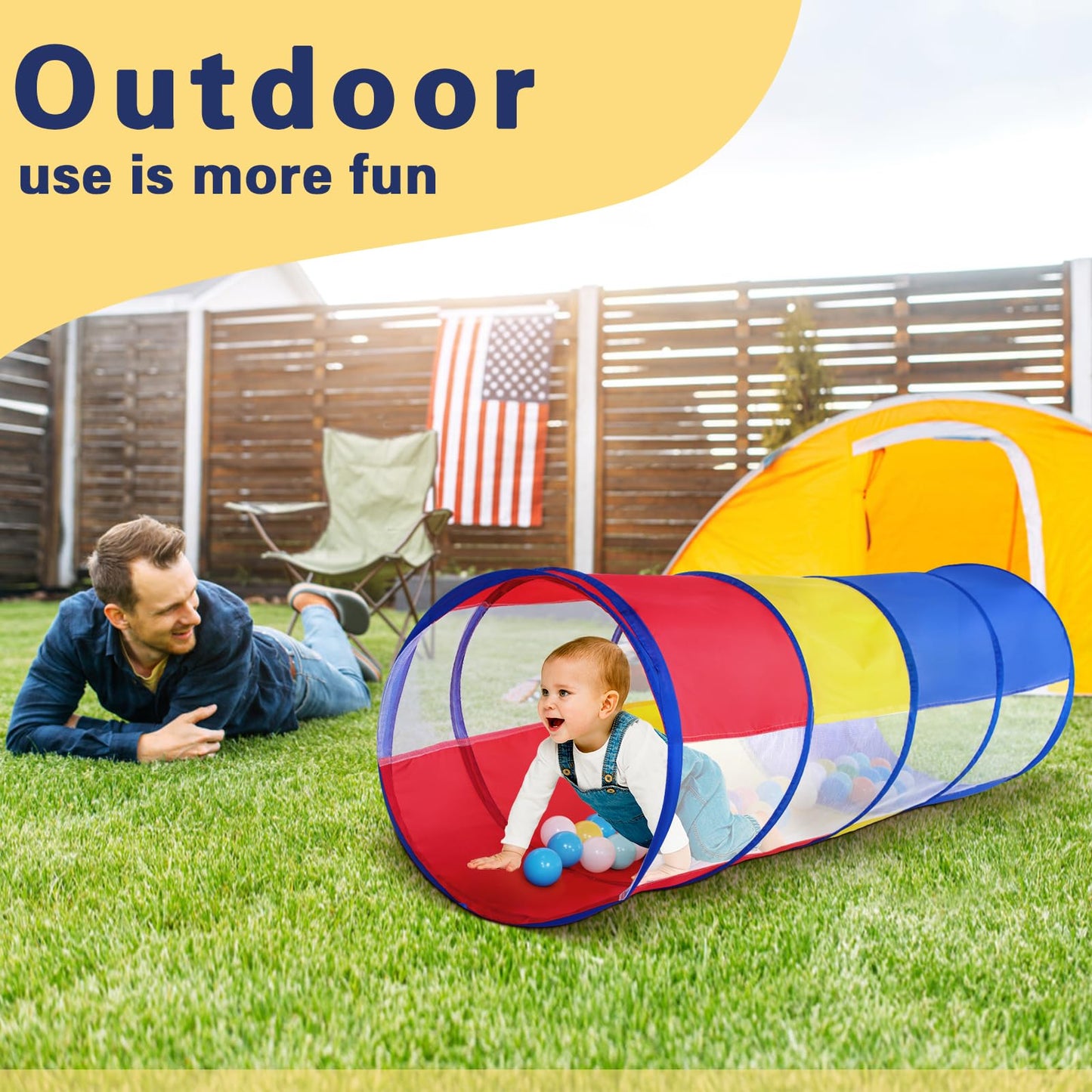 Kids Play Tunnel Tent for Toddlers, Colorful Pop Up Crawl Through Passage, Indoor & Outdoor Pipe Toy for Kids Backyard Playset, Dog Cat Pet Tunnel (Red, Yellow and Blue Tunnel)