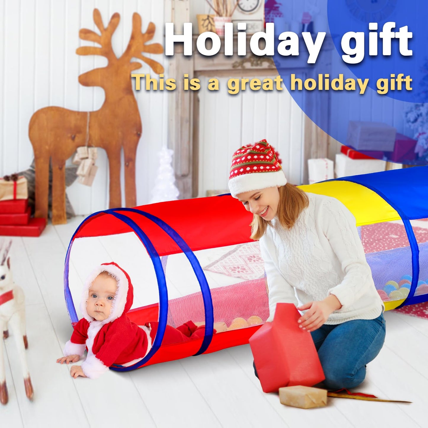 Kids Play Tunnel Tent for Toddlers, Colorful Pop Up Crawl Through Passage, Indoor & Outdoor Pipe Toy for Kids Backyard Playset, Dog Cat Pet Tunnel (Red, Yellow and Blue Tunnel)