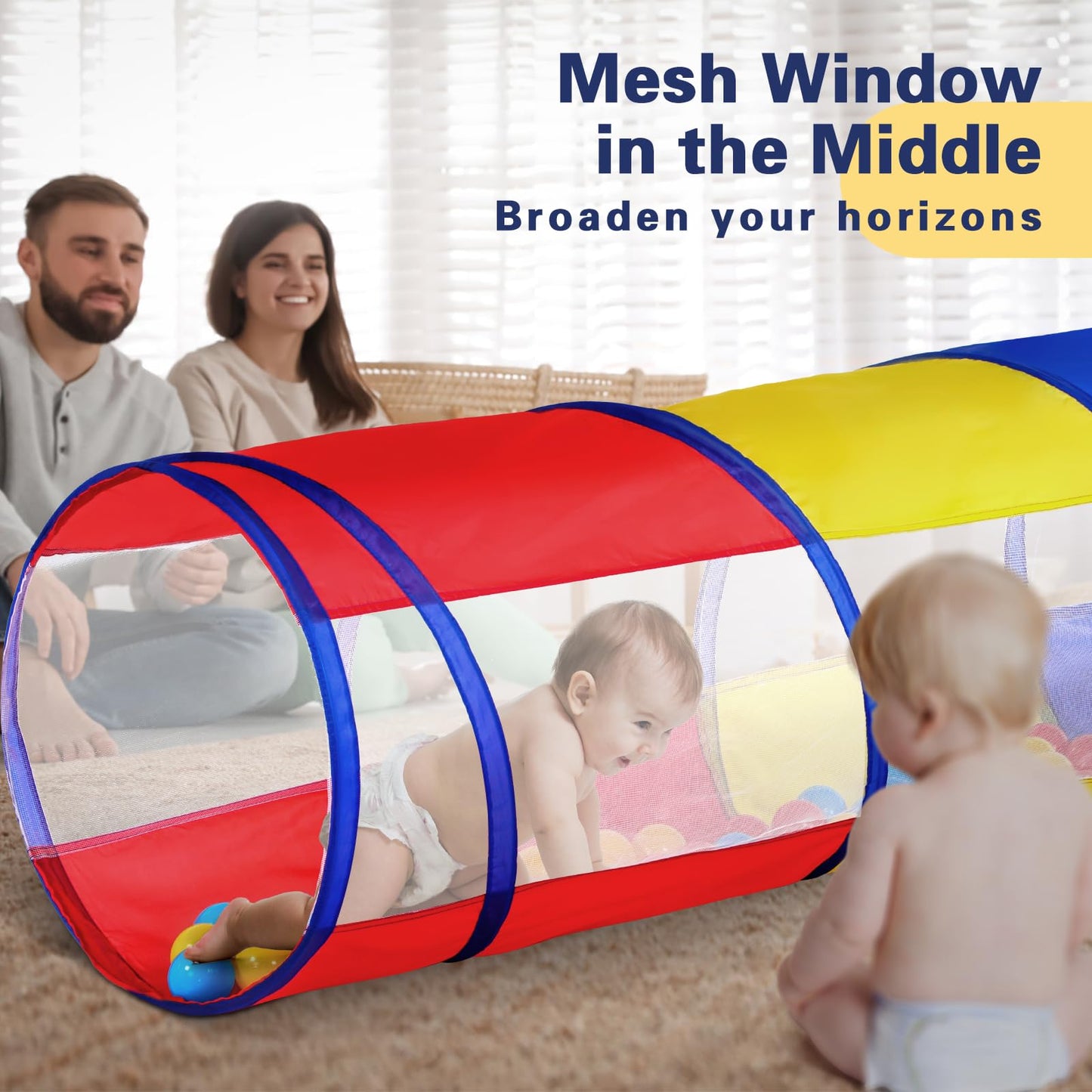 Kids Play Tunnel Tent for Toddlers, Colorful Pop Up Crawl Through Passage, Indoor & Outdoor Pipe Toy for Kids Backyard Playset, Dog Cat Pet Tunnel (Red, Yellow and Blue Tunnel)