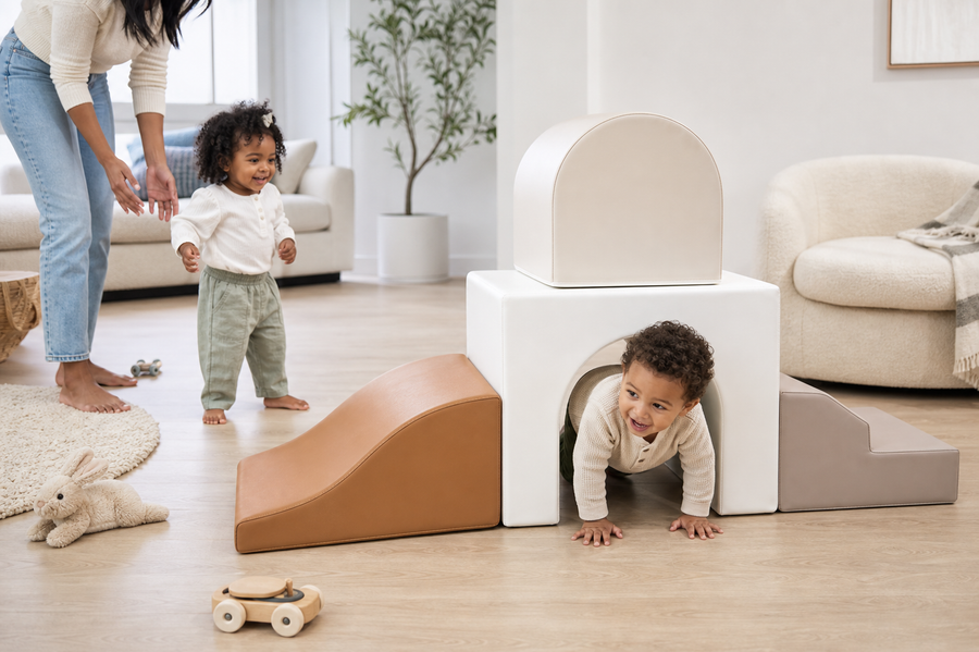 Todiby Architect Tunnel Climber lifestyle image with children interacting in a modern American home