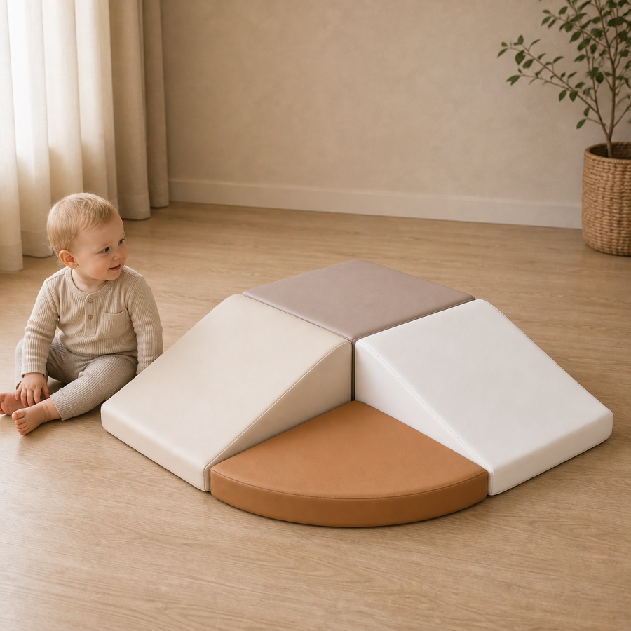 Todiby Ivory Caramel Play Set in a warm studio with a baby, product shape preserved