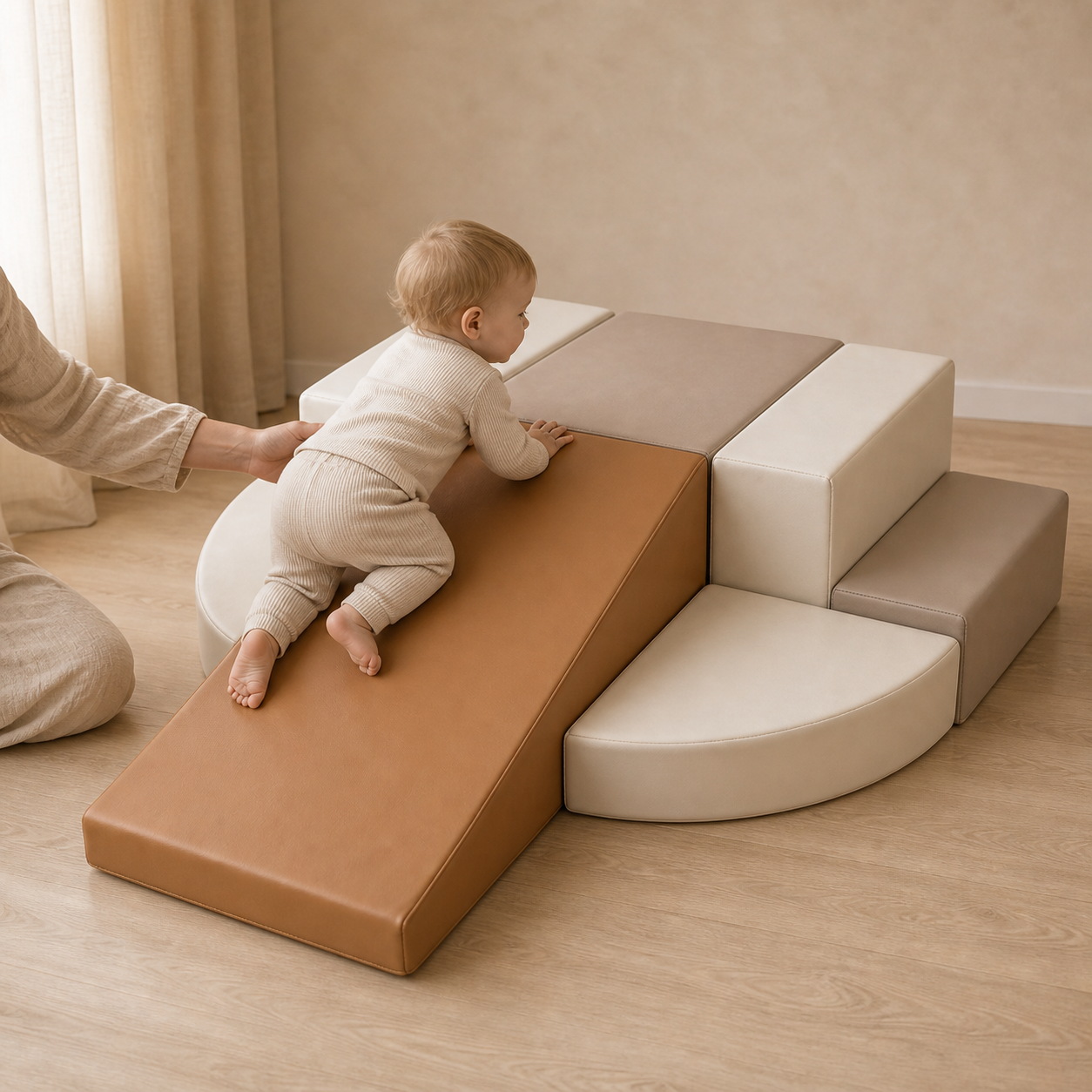 Todiby Long Ramp Lounge Set with a baby in a warm studio