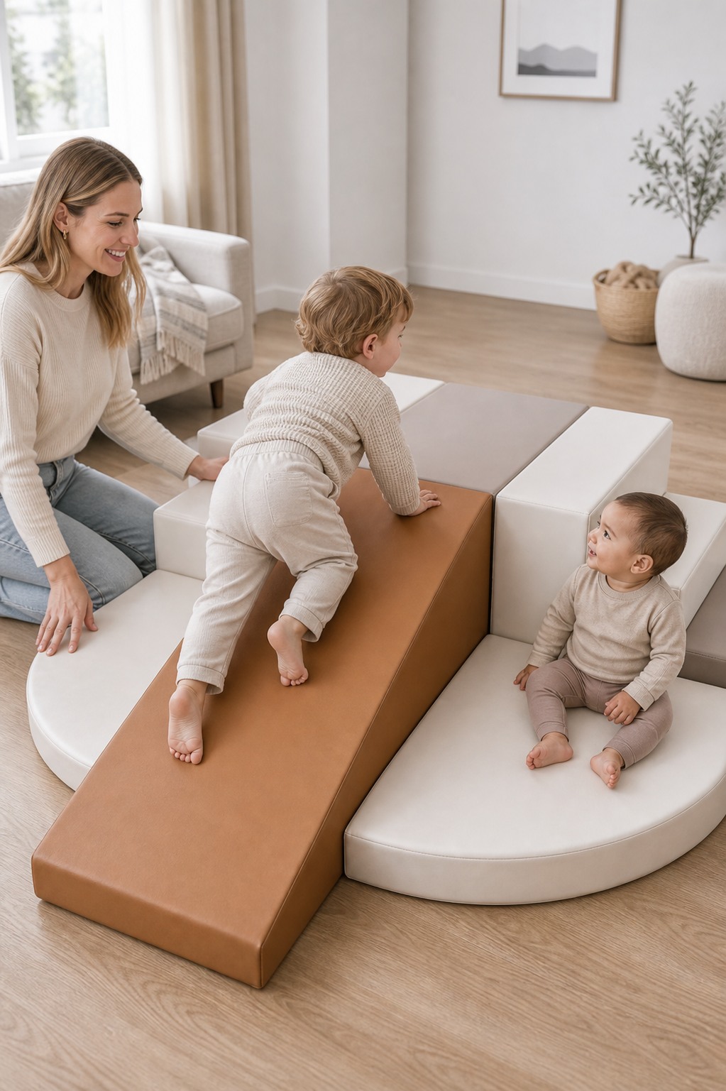 Todiby Long Ramp Lounge Set lifestyle image with children interacting in a modern American home