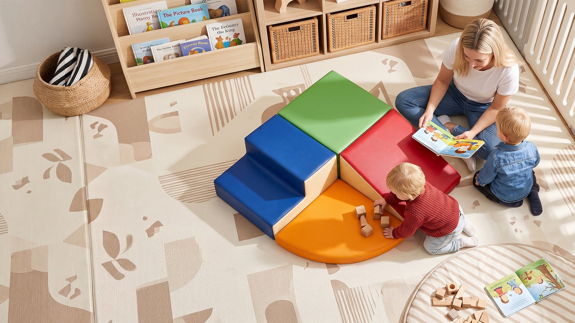 TODIBY colorful modular soft play set with children reading and building